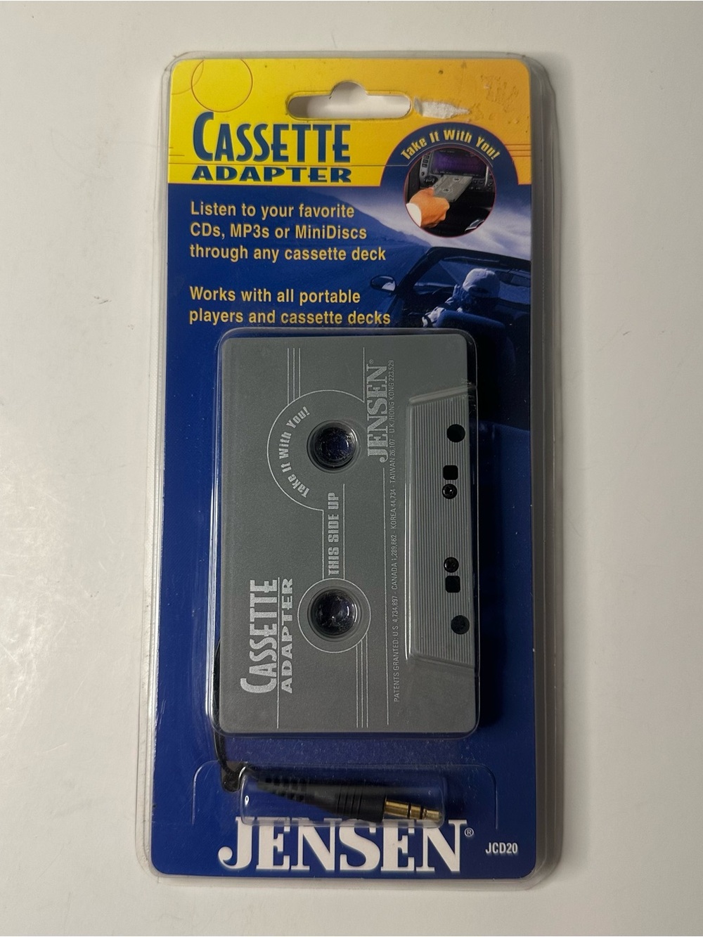Vintage Jensen Grey Wired Cassette Adapter Tape AUX 3.5mm Jack / Car Radio NEW